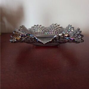 vintage Indiana Glass square candy dish/ carnival glass color.